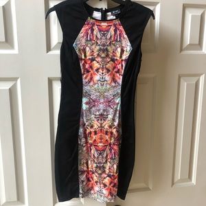 Bardot black floral kaleidoscope panel sheath